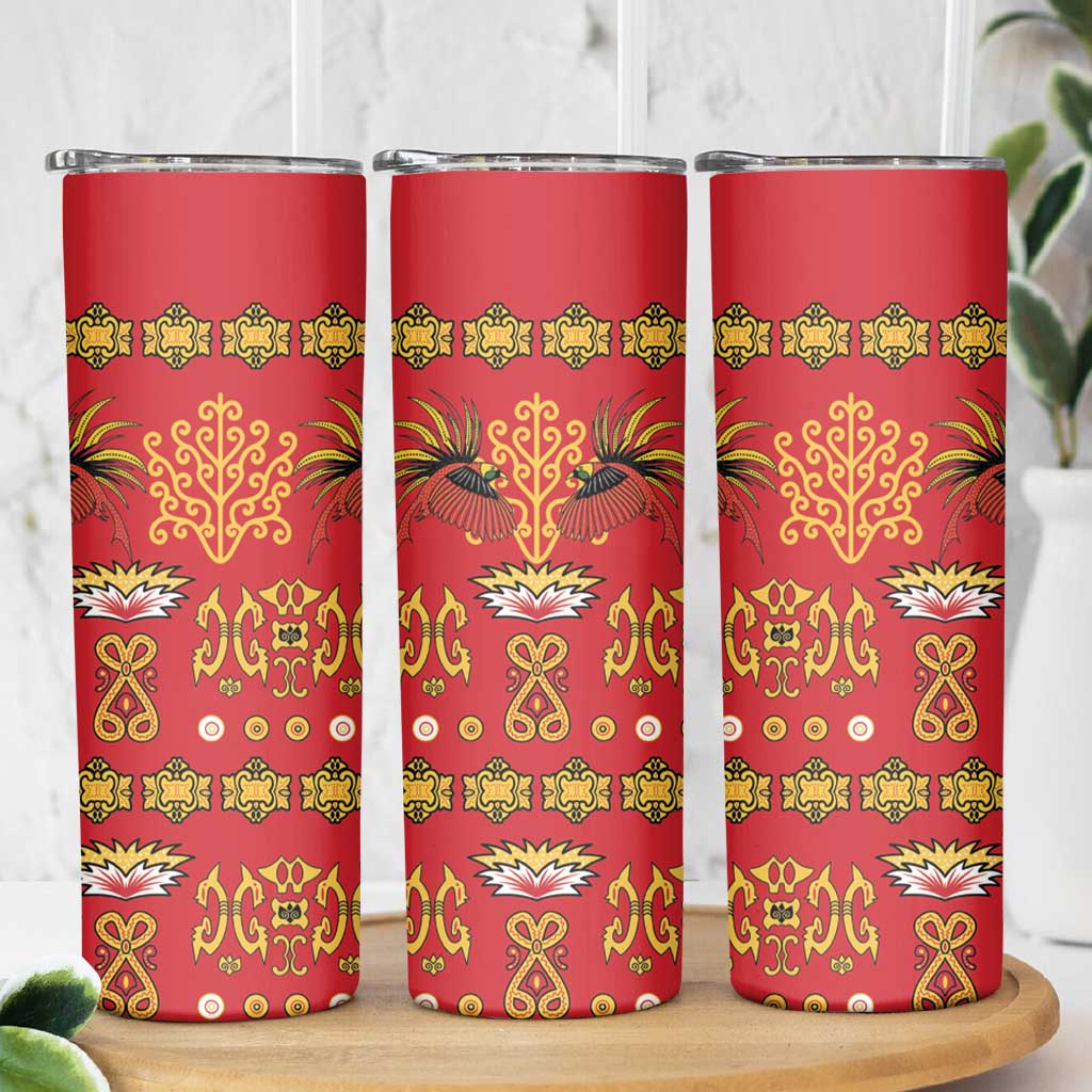 Papua Batik Motif Skinny Tumbler Papua Spirit Red Version - Polynesian Pride