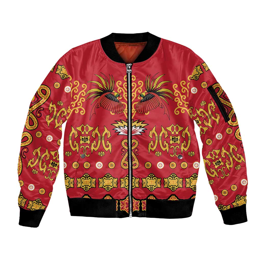 Papua Batik Motif Sleeve Zip Bomber Jacket Papua Spirit Red Version - Polynesian Pride