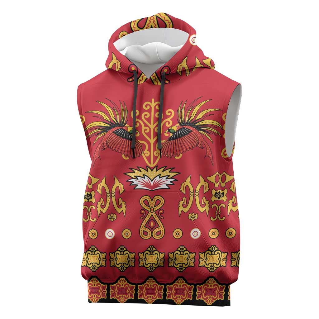 Papua Batik Motif Sleeveless Hoodie Papua Spirit Red Version LT05 Red - Polynesian Pride