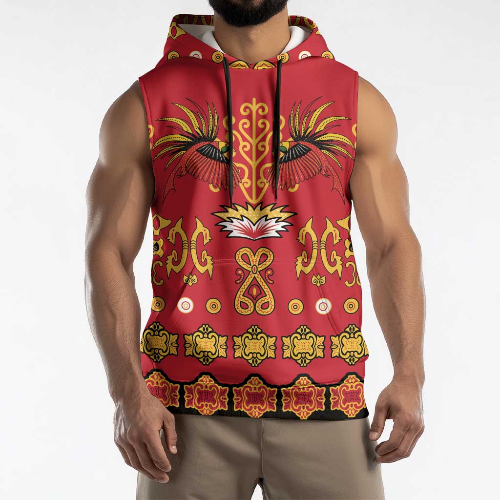 Papua Batik Motif Sleeveless Hoodie Papua Spirit Red Version LT05 - Polynesian Pride