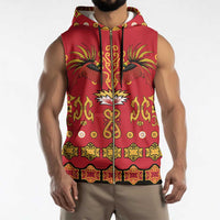 Papua Batik Motif Sleeveless Zip Hoodie Papua Spirit Red Version - Polynesian Pride
