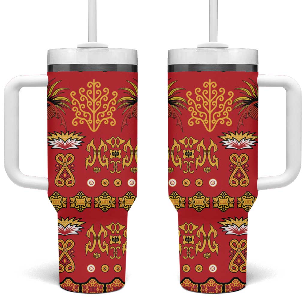 Papua Batik Motif Tumbler With Handle Papua Spirit Red Version - Polynesian Pride