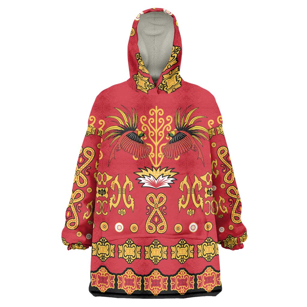 Papua Batik Motif Wearable Blanket Hoodie Papua Spirit Red Version - Polynesian Pride