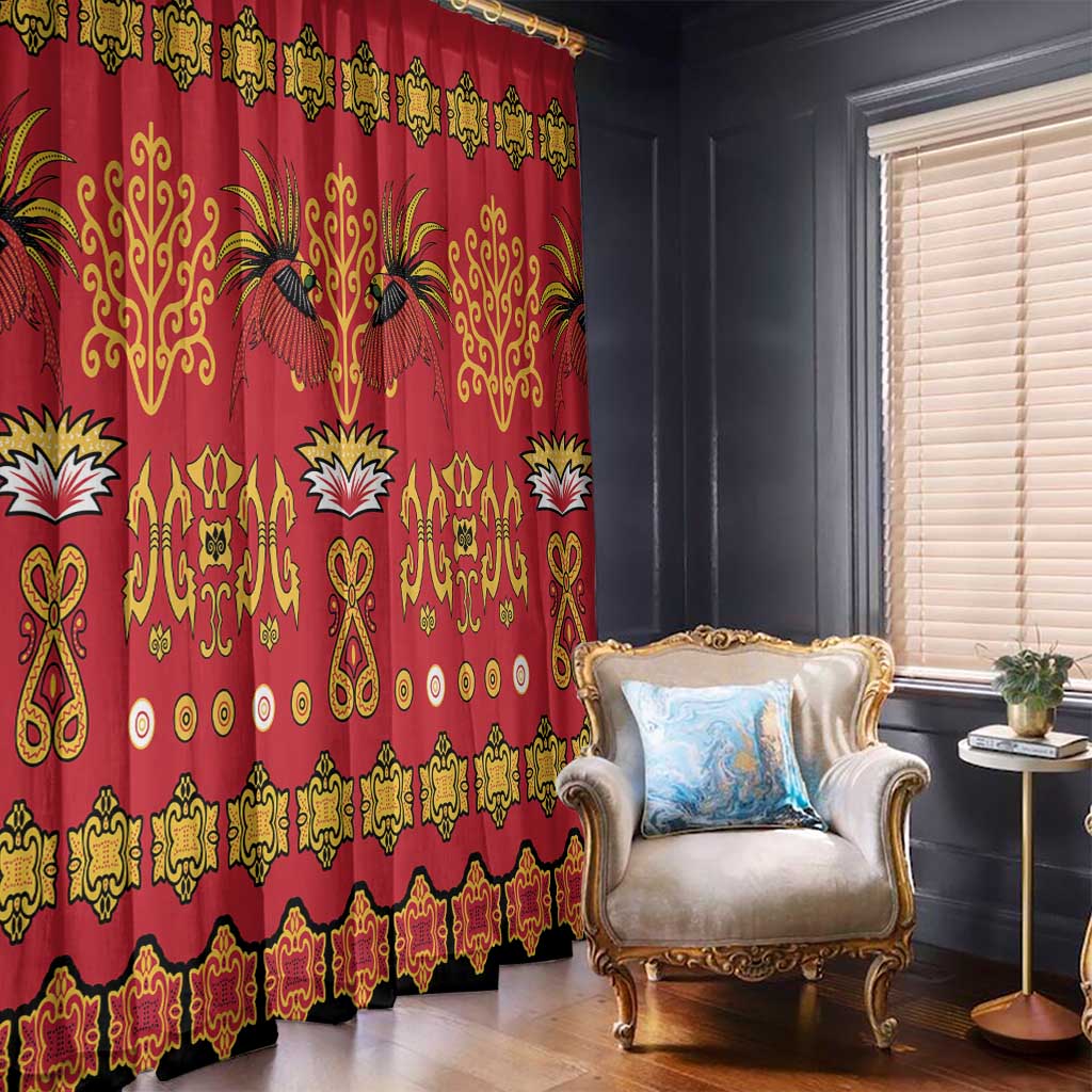 Papua Batik Motif Window Curtain Papua Spirit Red Version - Polynesian Pride