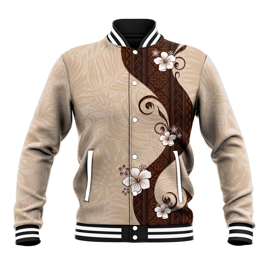 Polynesia Hibiscus Baseball Jacket Cameo Curve Motif LT05 Unisex Beige - Polynesian Pride