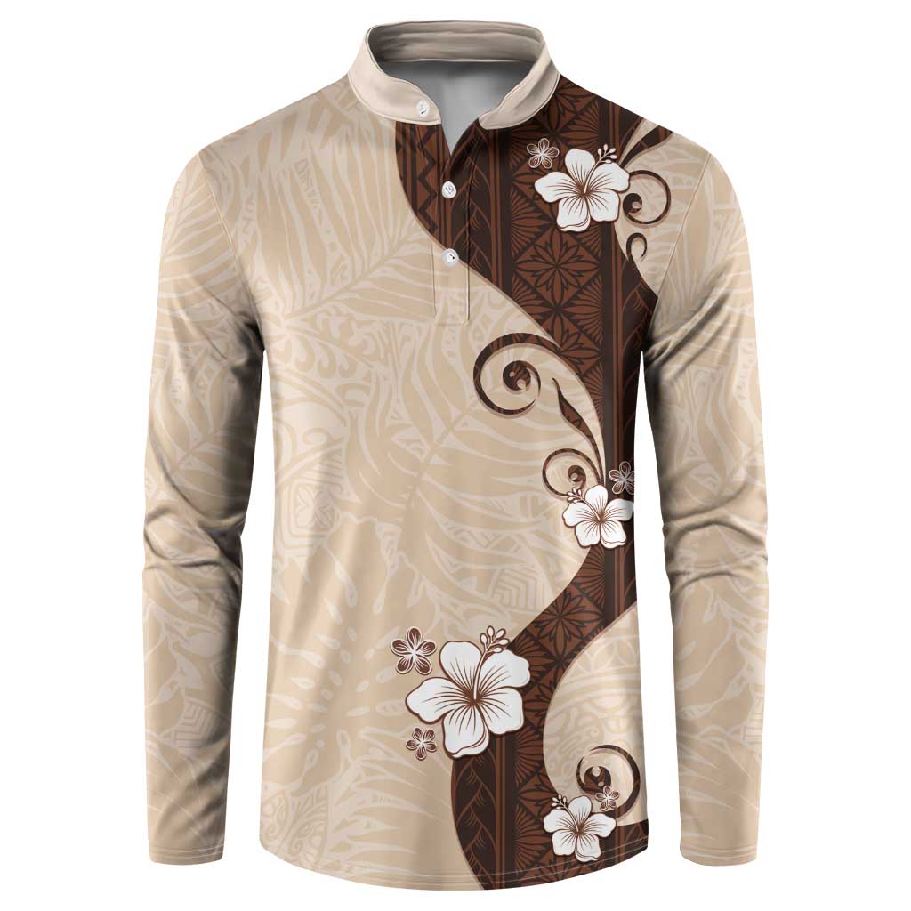 Polynesia Hibiscus Button Sweatshirt Cameo Curve Motif - Polynesian Pride