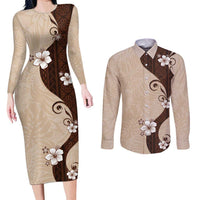Polynesia Hibiscus Couples Matching Long Sleeve Bodycon Dress and Long Sleeve Button Shirt Cameo Curve Motif - Polynesian Pride