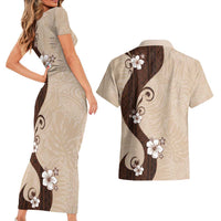 Polynesia Hibiscus Couples Matching Short Sleeve Bodycon Dress and Hawaiian Shirt Cameo Curve Motif - Polynesian Pride