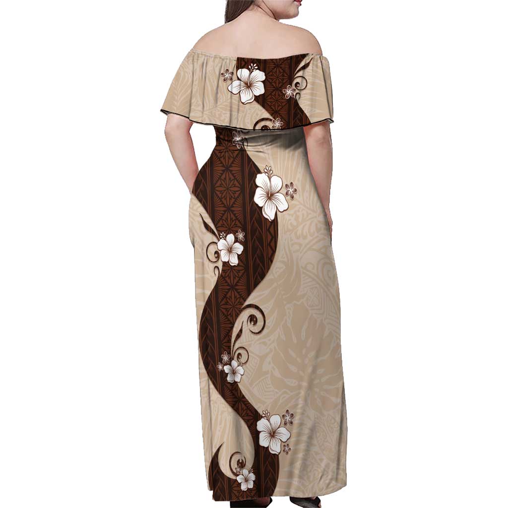 Polynesia Hibiscus Family Matching Off Shoulder Maxi Dress and Hawaiian Shirt Cameo Curve Motif - Polynesian Pride