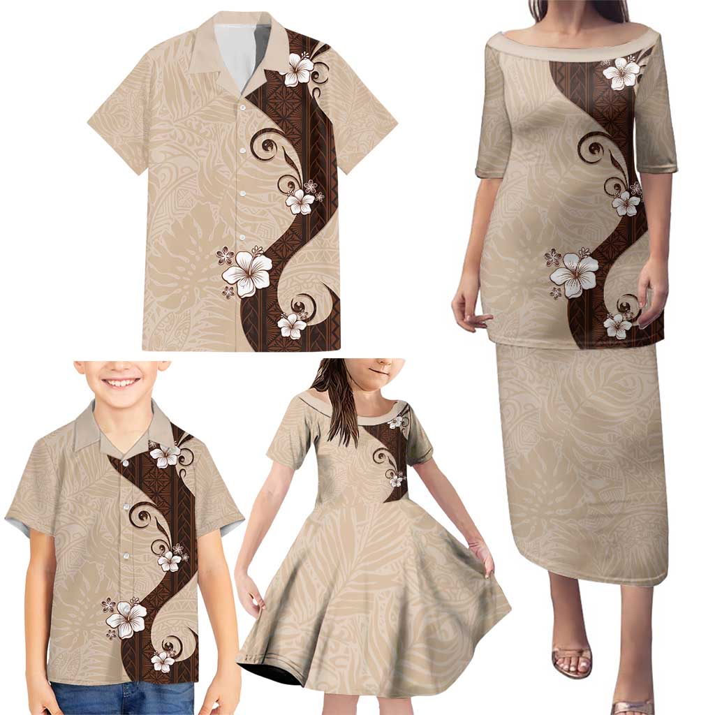 Polynesia Hibiscus Family Matching Puletasi and Hawaiian Shirt Cameo Curve Motif - Polynesian Pride