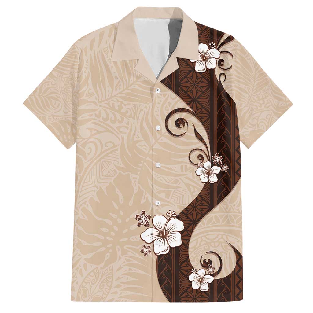 Polynesia Hibiscus Family Matching Short Sleeve Bodycon Dress and Hawaiian Shirt Cameo Curve Motif - Polynesian Pride