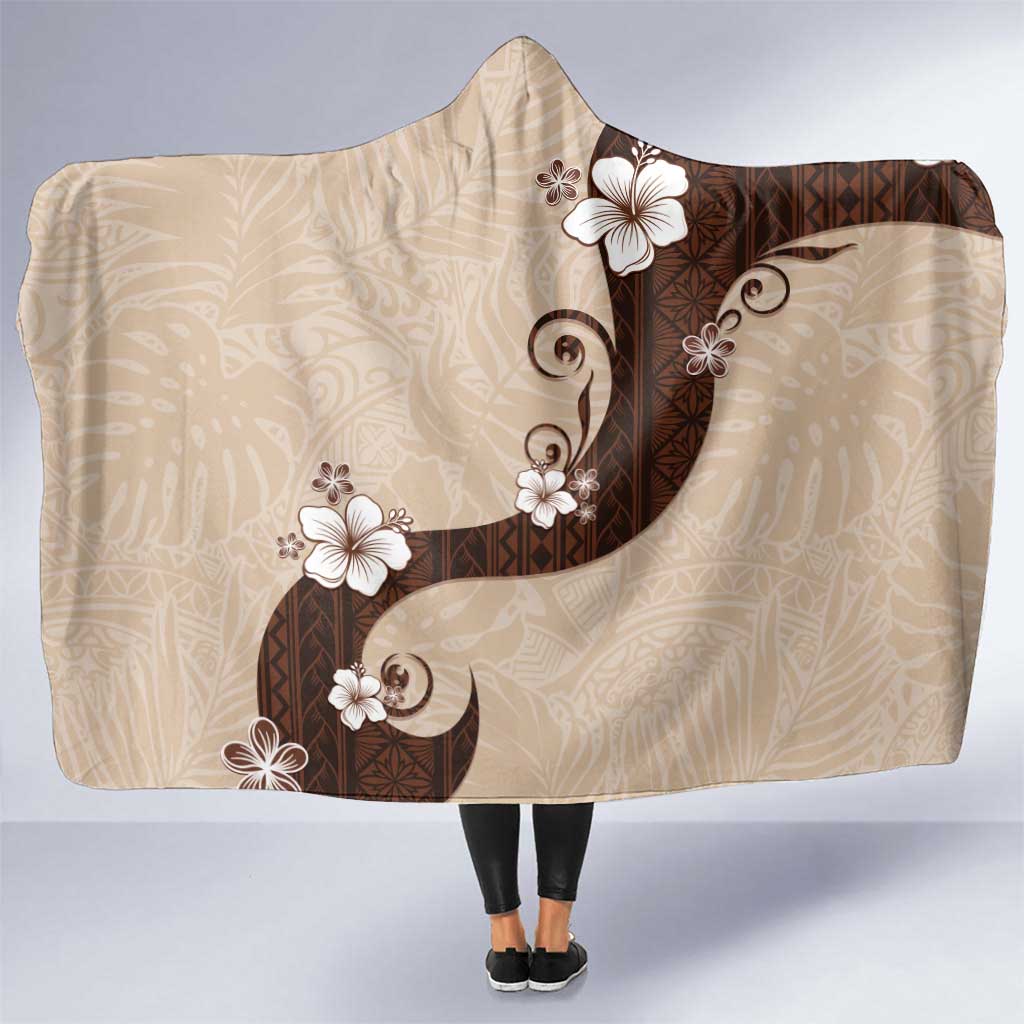 Polynesia Hibiscus Hooded Blanket Cameo Curve Motif LT05 One Size Beige - Polynesian Pride