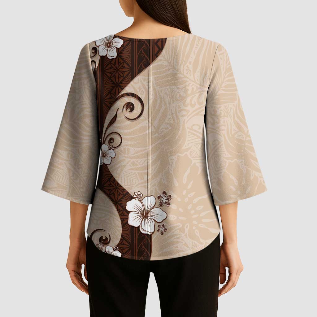 Polynesia Hibiscus Kimono Sleeve Blouse Cameo Curve Motif - Polynesian Pride