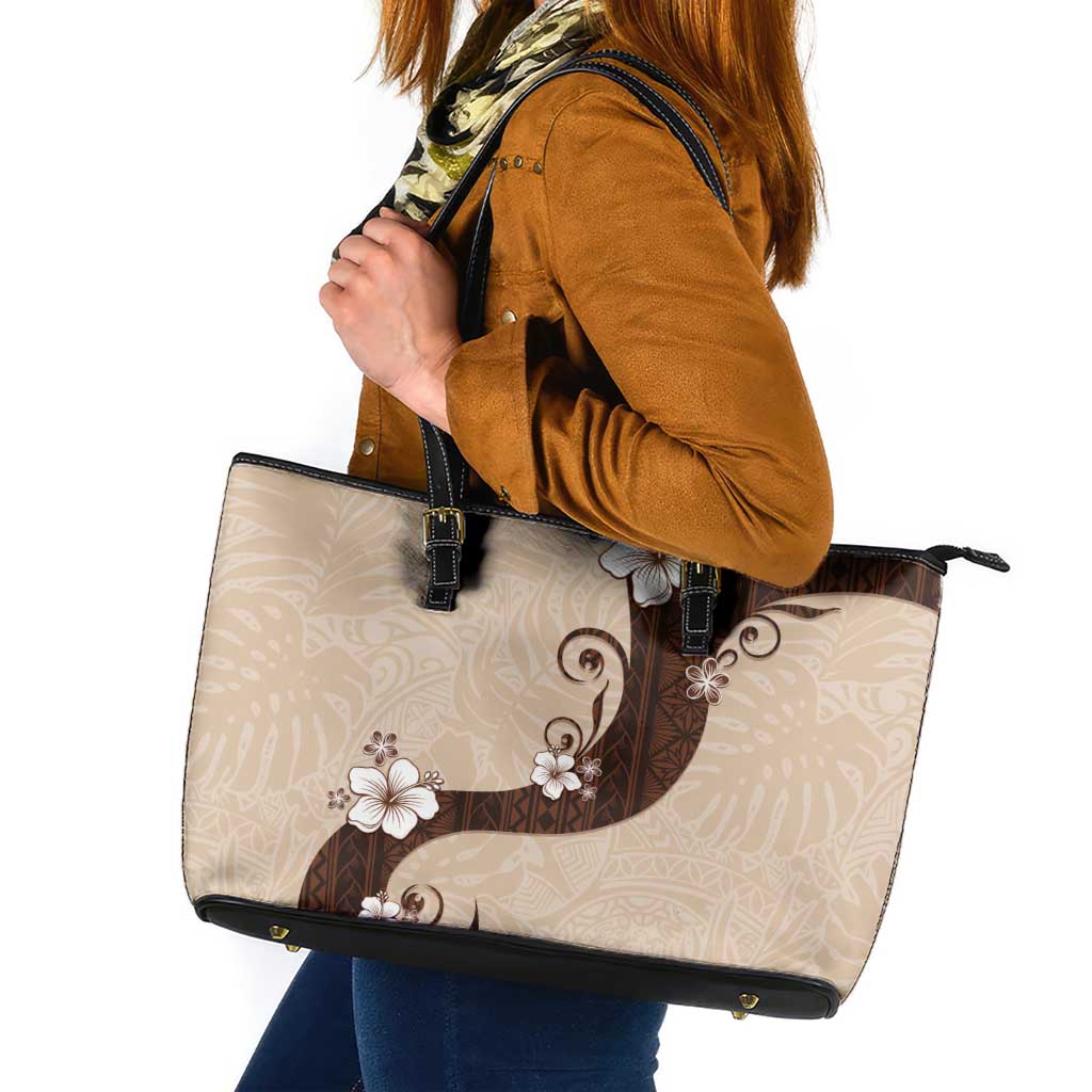 Polynesia Hibiscus Leather Tote Bag Cameo Curve Motif - Polynesian Pride