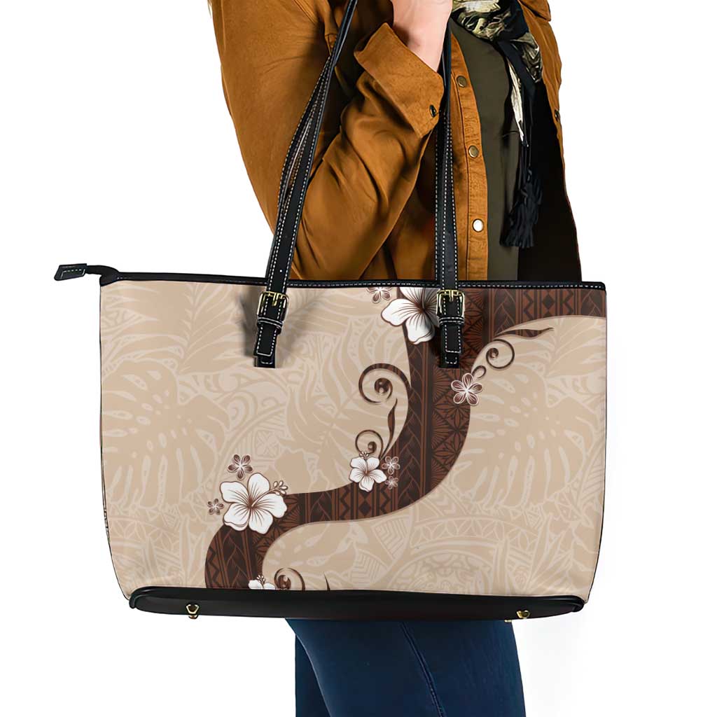 Polynesia Hibiscus Leather Tote Bag Cameo Curve Motif - Polynesian Pride