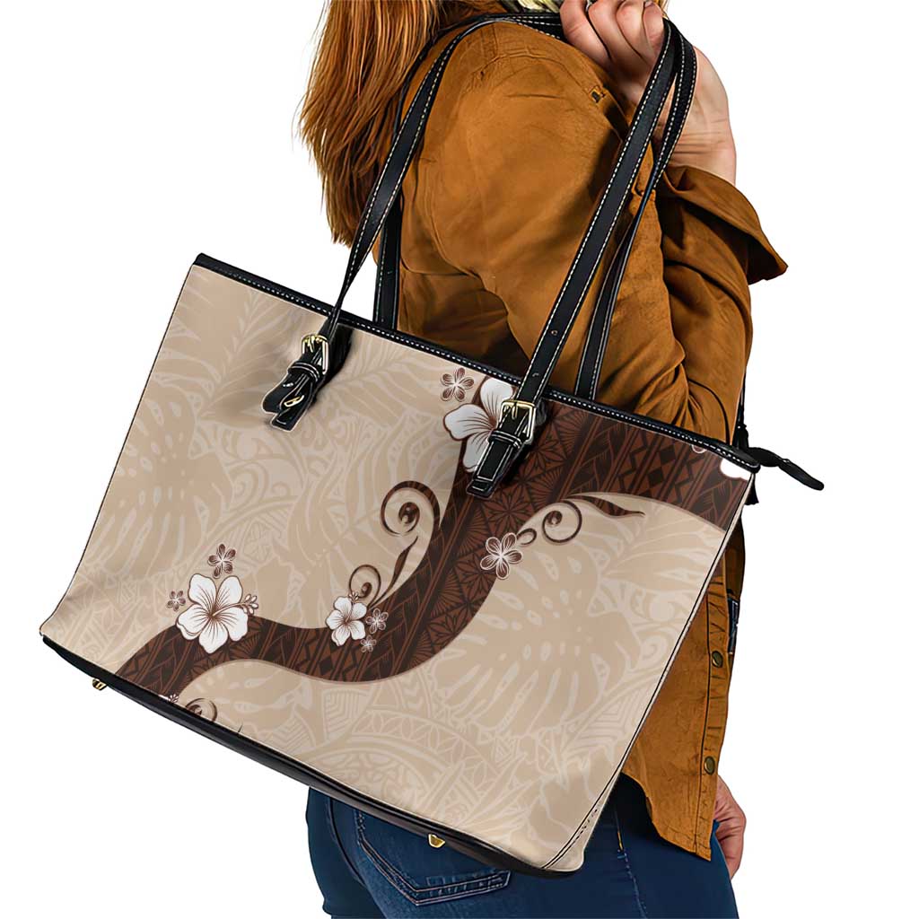 Polynesia Hibiscus Leather Tote Bag Cameo Curve Motif - Polynesian Pride