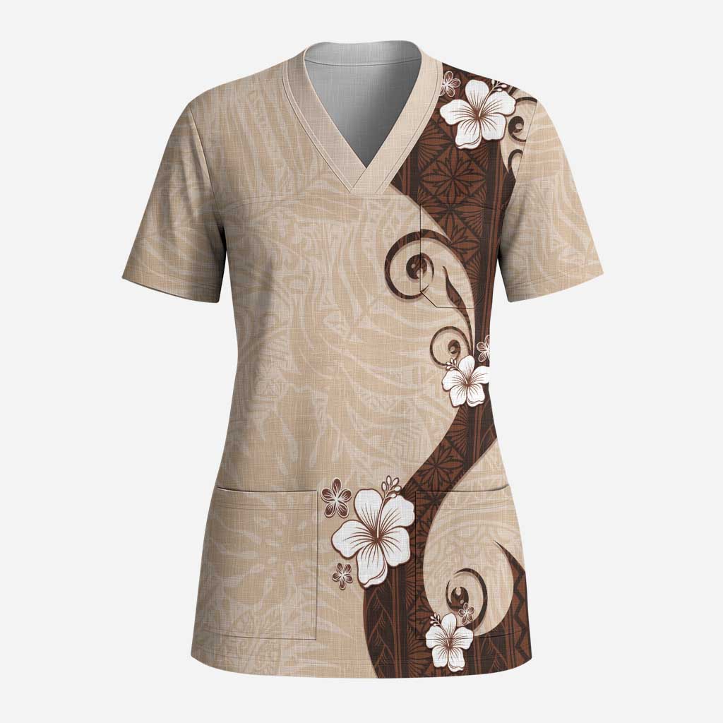 Polynesia Hibiscus Scrub Top Cameo Curve Motif - Polynesian Pride