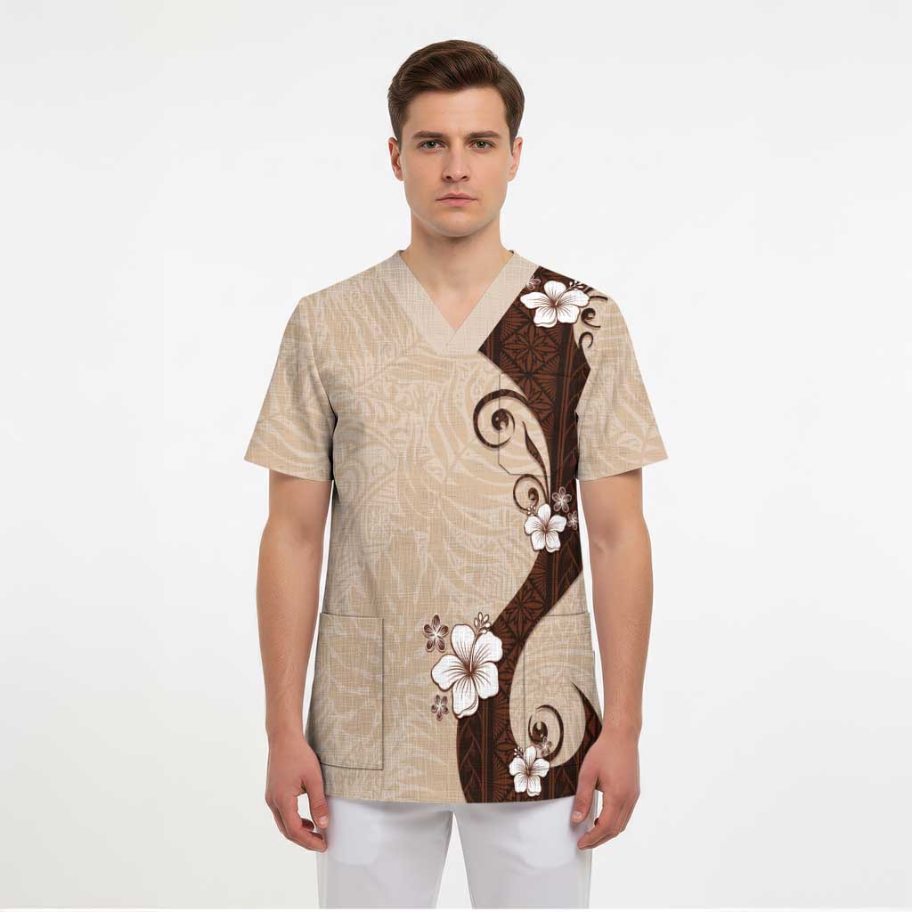 Polynesia Hibiscus Scrub Top Cameo Curve Motif - Polynesian Pride