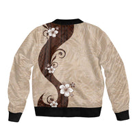 Polynesia Hibiscus Sleeve Zip Bomber Jacket Cameo Curve Motif - Polynesian Pride