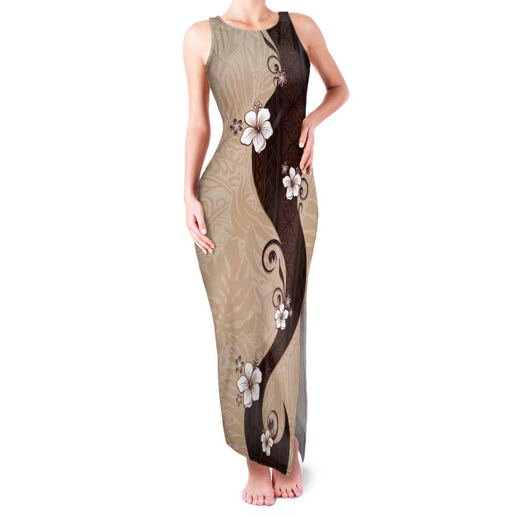 Polynesia Hibiscus Tank Maxi Dress Cameo Curve Motif - Polynesian Pride