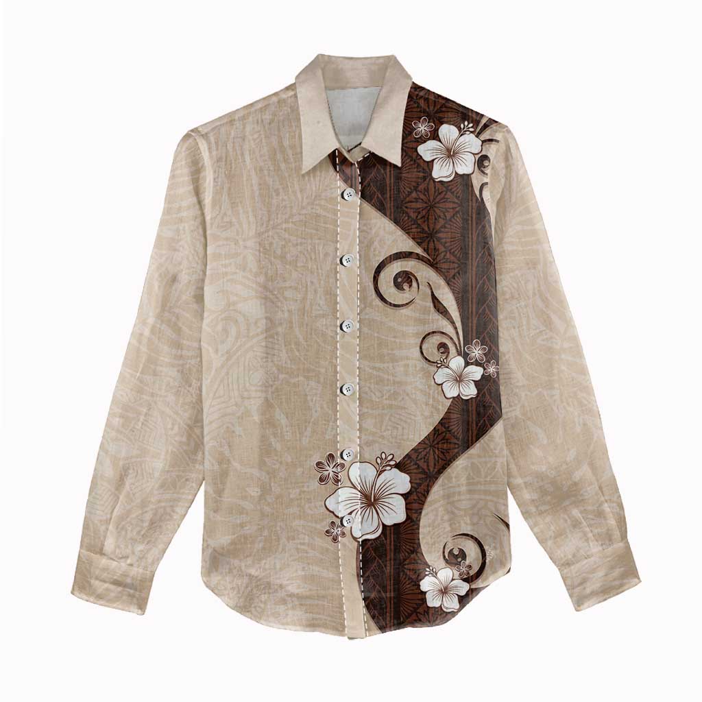 Polynesia Hibiscus Women Casual Shirt Cameo Curve Motif - Polynesian Pride