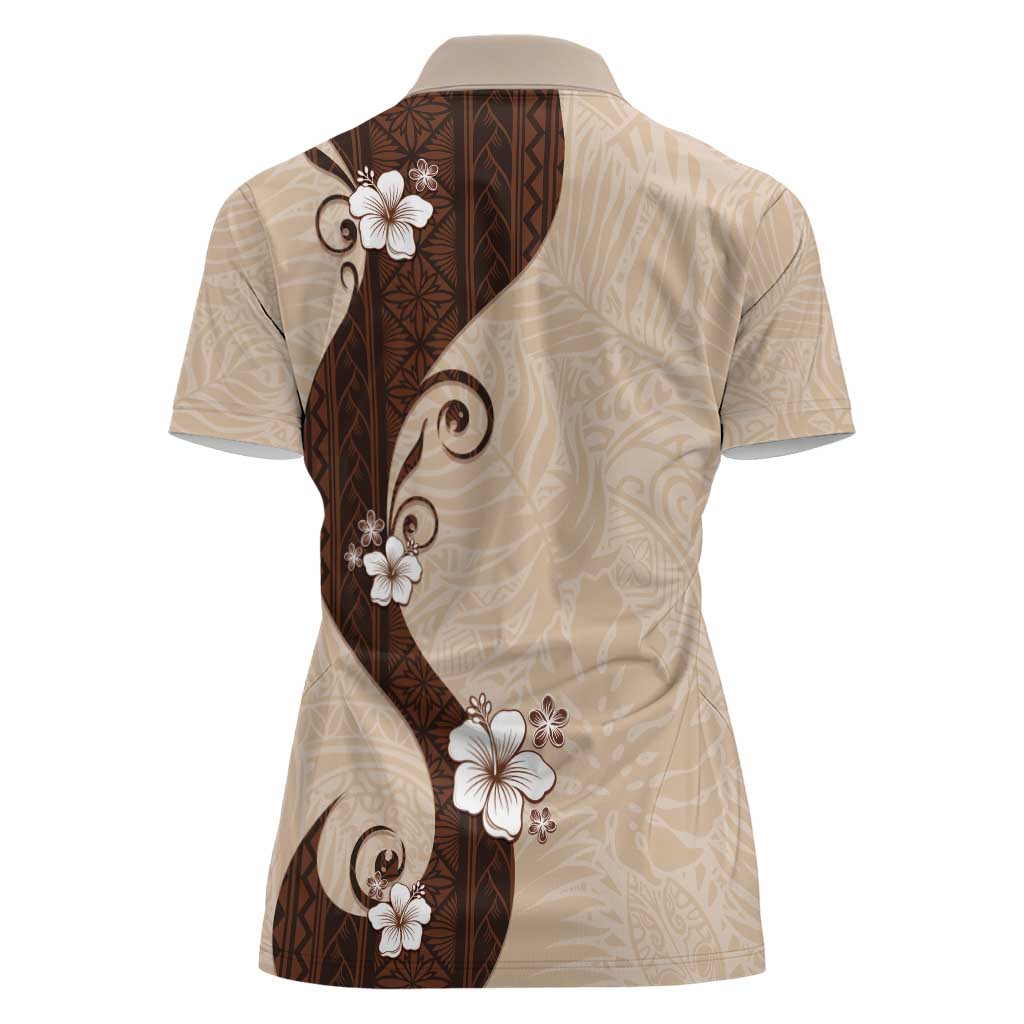 Polynesia Hibiscus Women Polo Shirt Cameo Curve Motif - Polynesian Pride