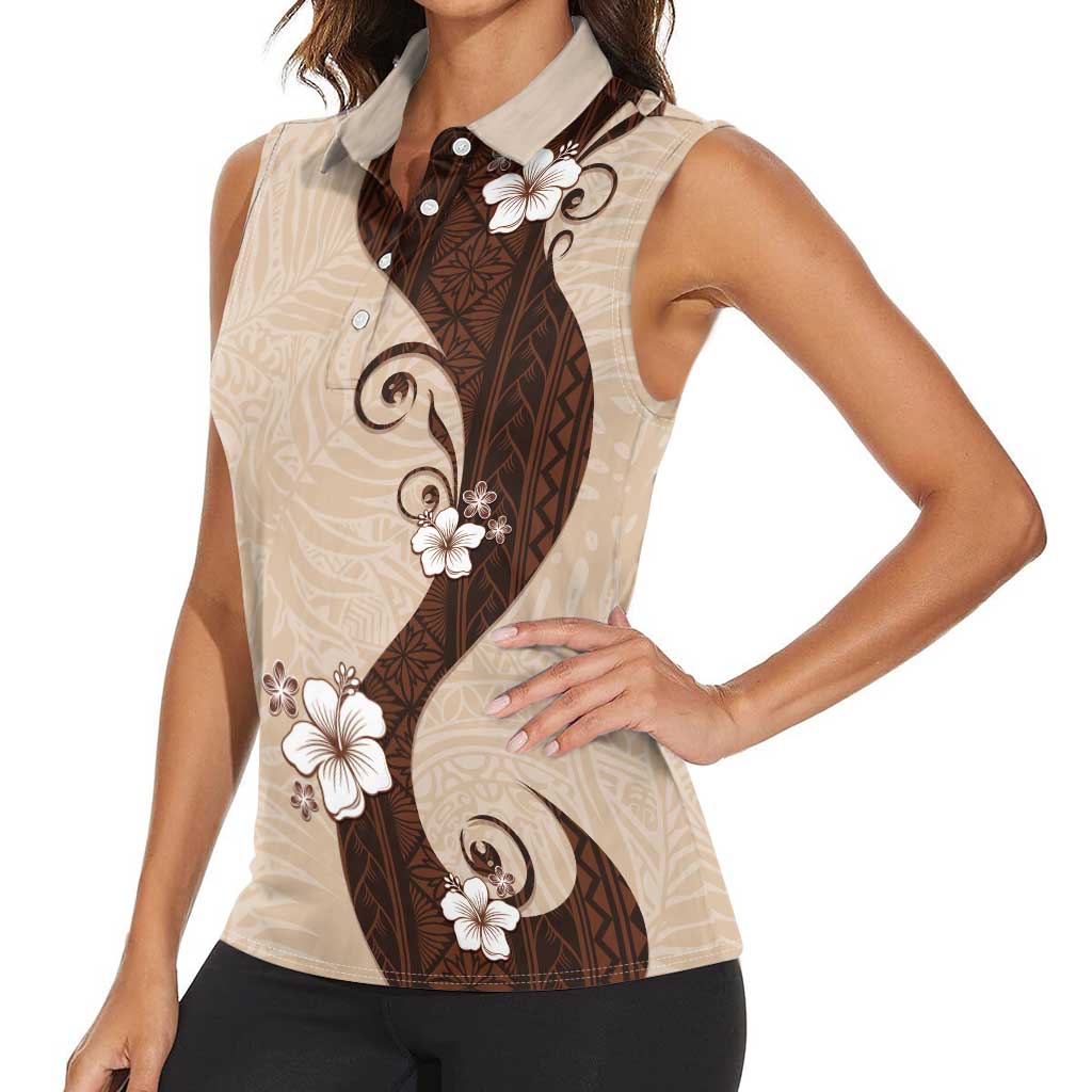 Polynesia Hibiscus Women Sleeveless Polo Shirt Cameo Curve Motif - Polynesian Pride