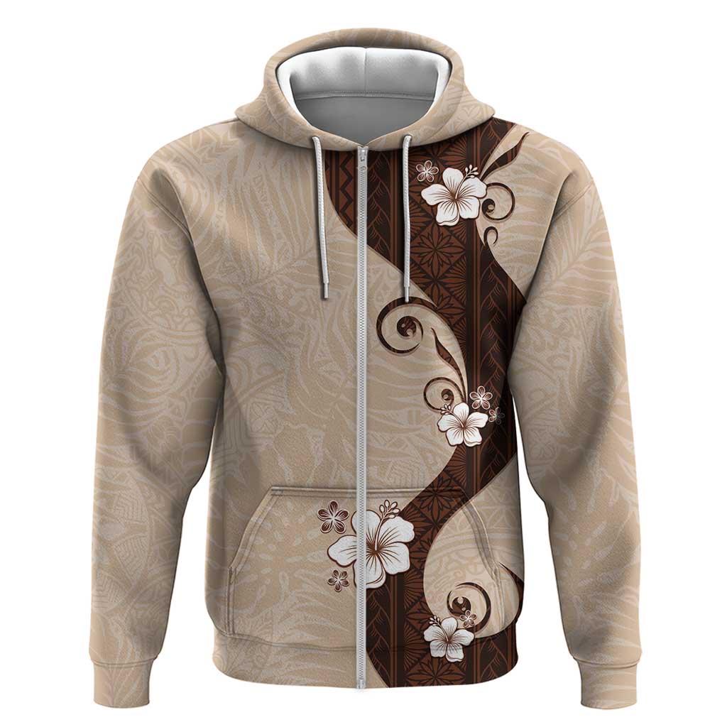 Polynesia Hibiscus Zip Hoodie Cameo Curve Motif - Polynesian Pride