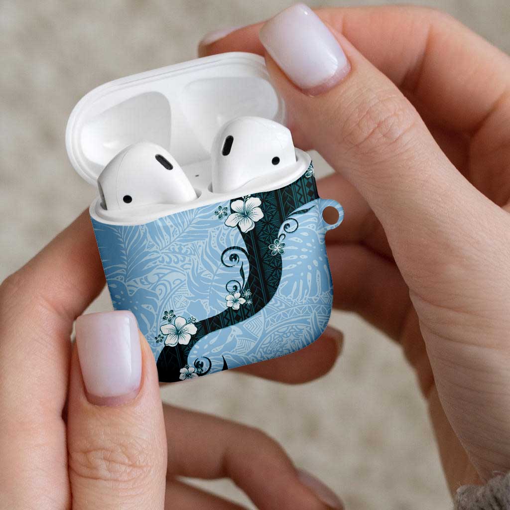 Polynesia Hibiscus AirPods Case Sky Blue Curve Motif - Polynesian Pride