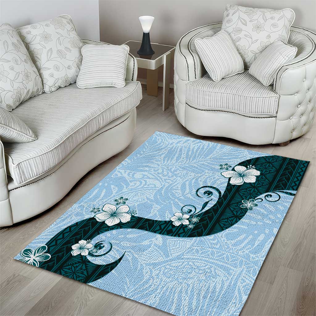 Polynesia Hibiscus Area Rug Sky Blue Curve Motif - Polynesian Pride