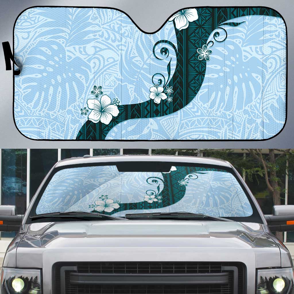 Polynesia Hibiscus Auto Sun Shade Sky Blue Curve Motif - Polynesian Pride