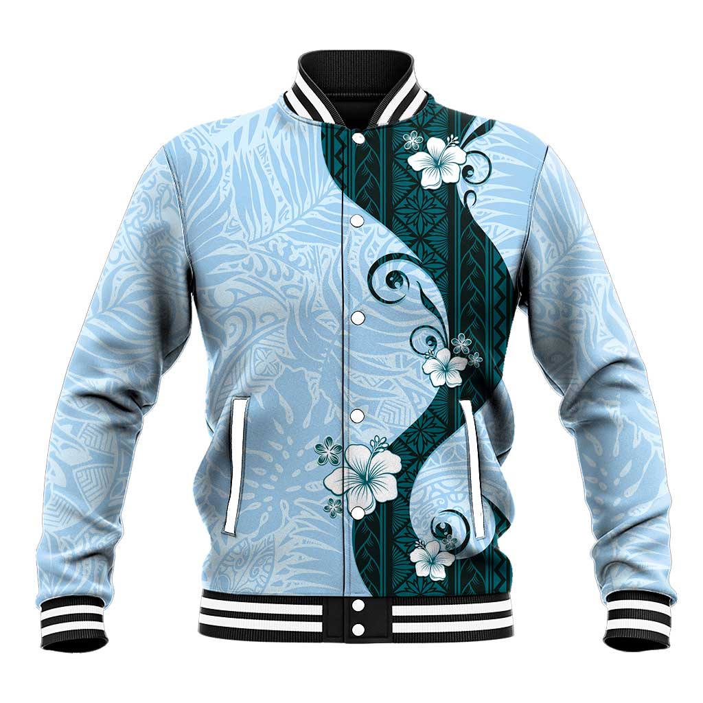Polynesia Hibiscus Baseball Jacket Sky Blue Curve Motif LT05 Unisex Blue - Polynesian Pride