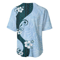Polynesia Hibiscus Baseball Jersey Sky Blue Curve Motif - Polynesian Pride