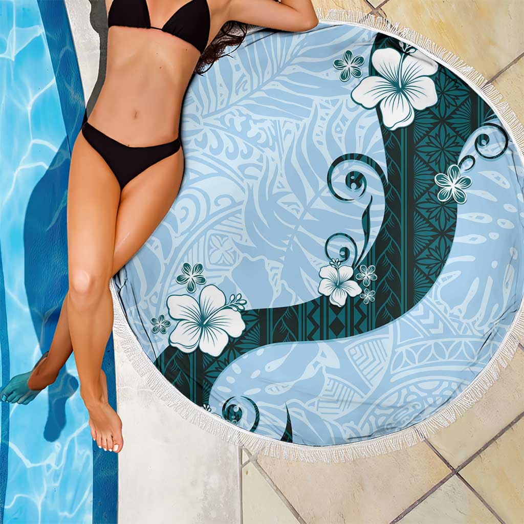 Polynesia Hibiscus Beach Blanket Sky Blue Curve Motif - Polynesian Pride