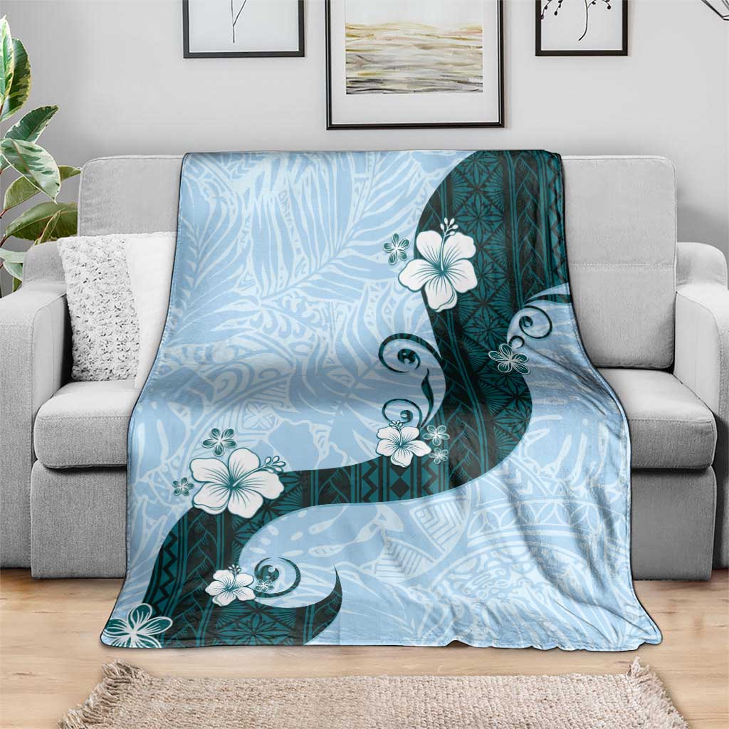 Polynesia Hibiscus Blanket Sky Blue Curve Motif - Polynesian Pride