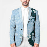 Polynesia Hibiscus Blazer Sky Blue Curve Motif - Polynesian Pride
