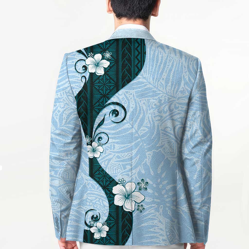 Polynesia Hibiscus Blazer Sky Blue Curve Motif - Polynesian Pride