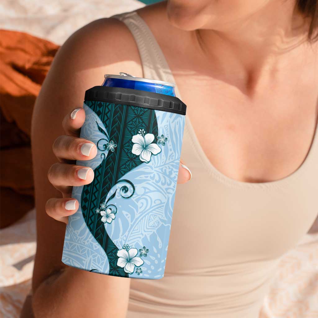 Polynesia Hibiscus 4 in 1 Can Cooler Tumbler Sky Blue Curve Motif - Polynesian Pride