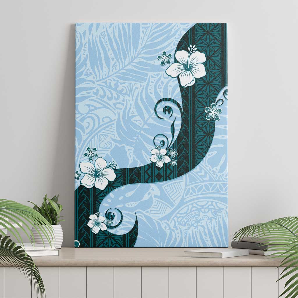 Polynesia Hibiscus Canvas Wall Art Sky Blue Curve Motif - Polynesian Pride