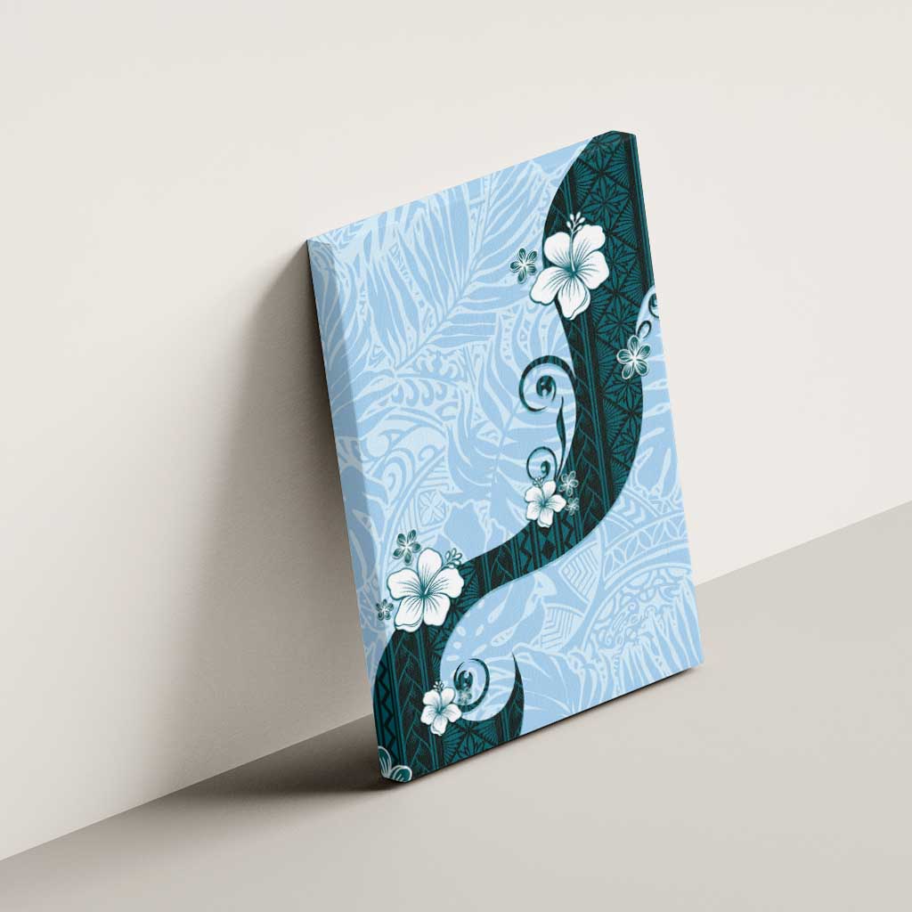 Polynesia Hibiscus Canvas Wall Art Sky Blue Curve Motif - Polynesian Pride