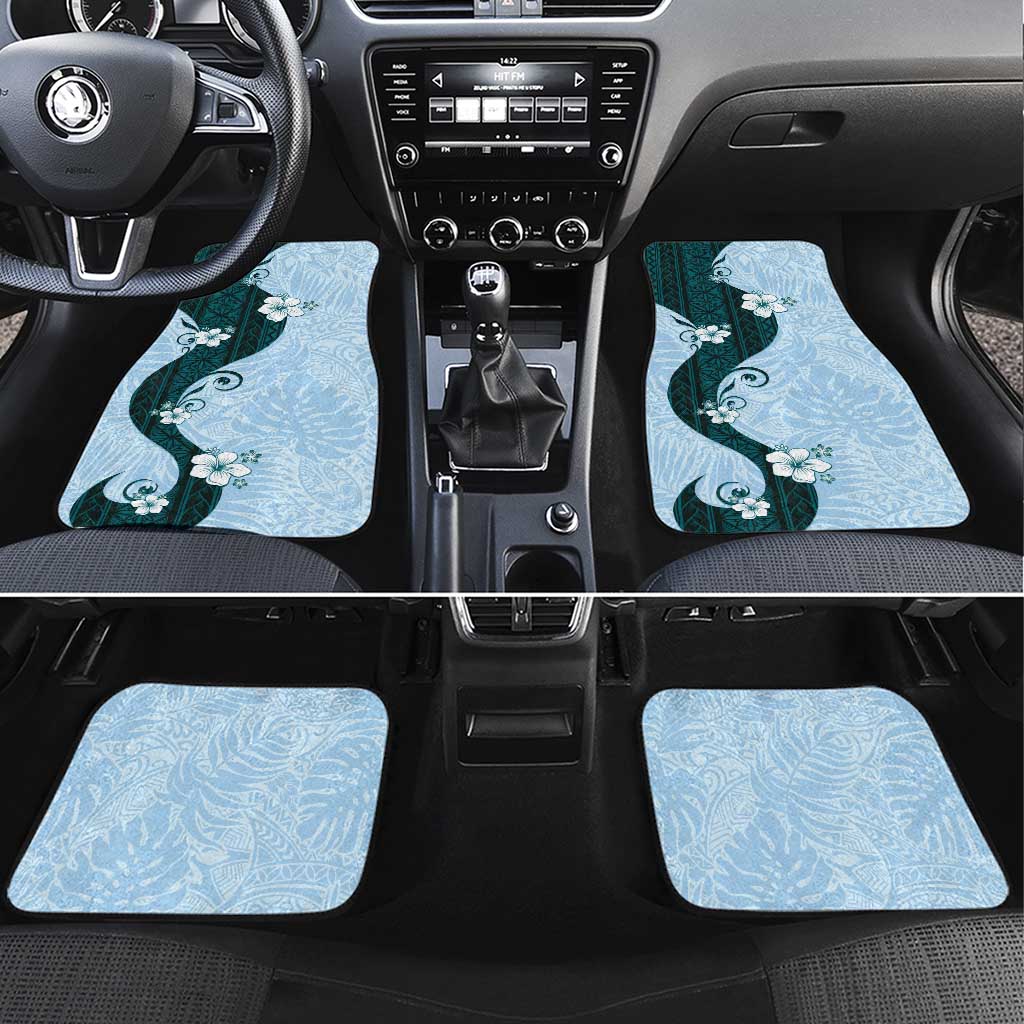 Polynesia Hibiscus Car Mats Sky Blue Curve Motif - Polynesian Pride