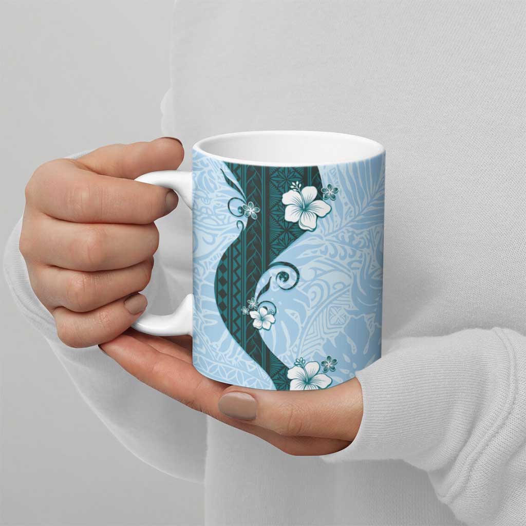 Polynesia Hibiscus Ceramic Mug Sky Blue Curve Motif - Polynesian Pride
