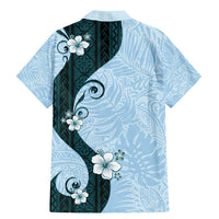 Polynesia Hibiscus Family Matching Mermaid Dress and Hawaiian Shirt Sky Blue Curve Motif - Polynesian Pride