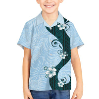 Polynesia Hibiscus Family Matching Tank Maxi Dress and Hawaiian Shirt Sky Blue Curve Motif - Polynesian Pride