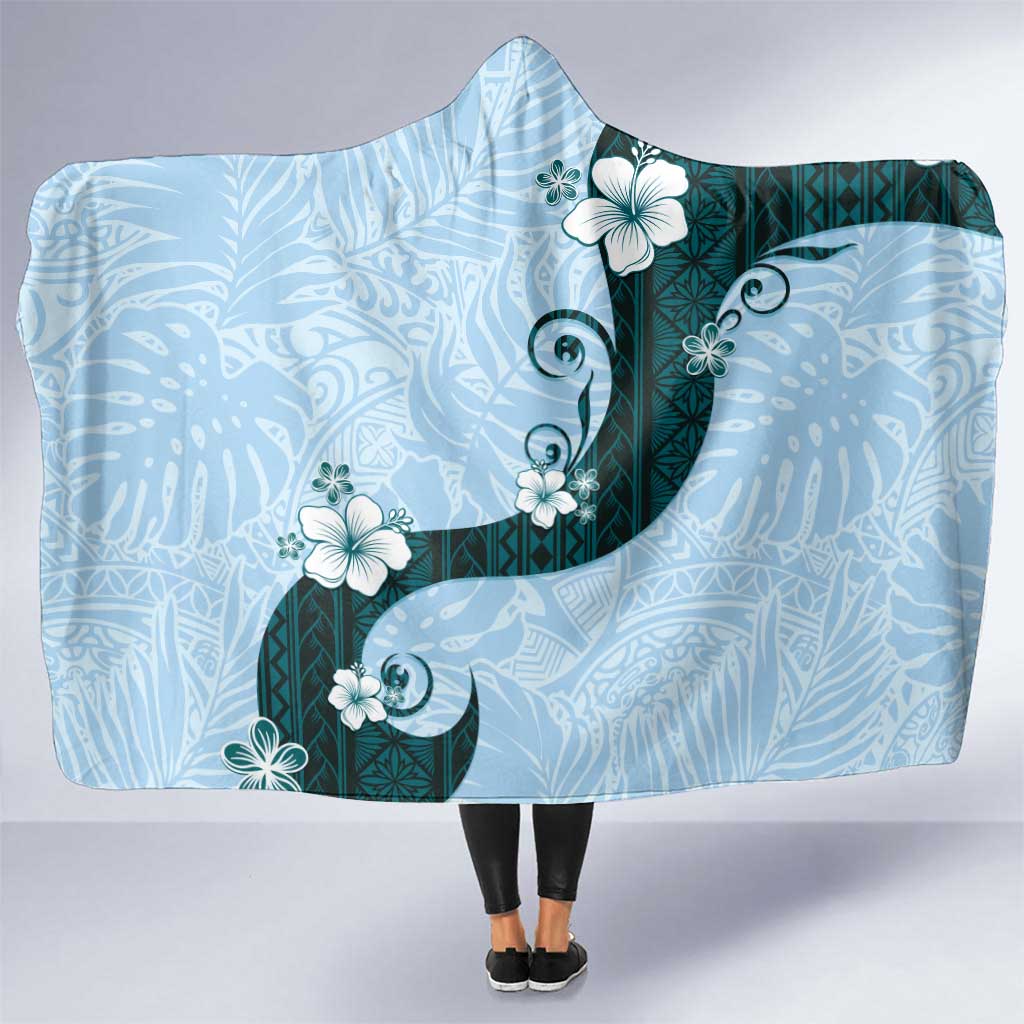 Polynesia Hibiscus Hooded Blanket Sky Blue Curve Motif LT05 One Size Blue - Polynesian Pride
