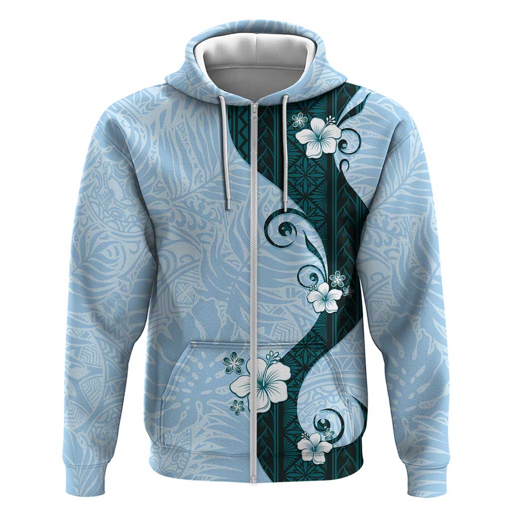 Polynesia Hibiscus Hoodie Sky Blue Curve Motif - Polynesian Pride