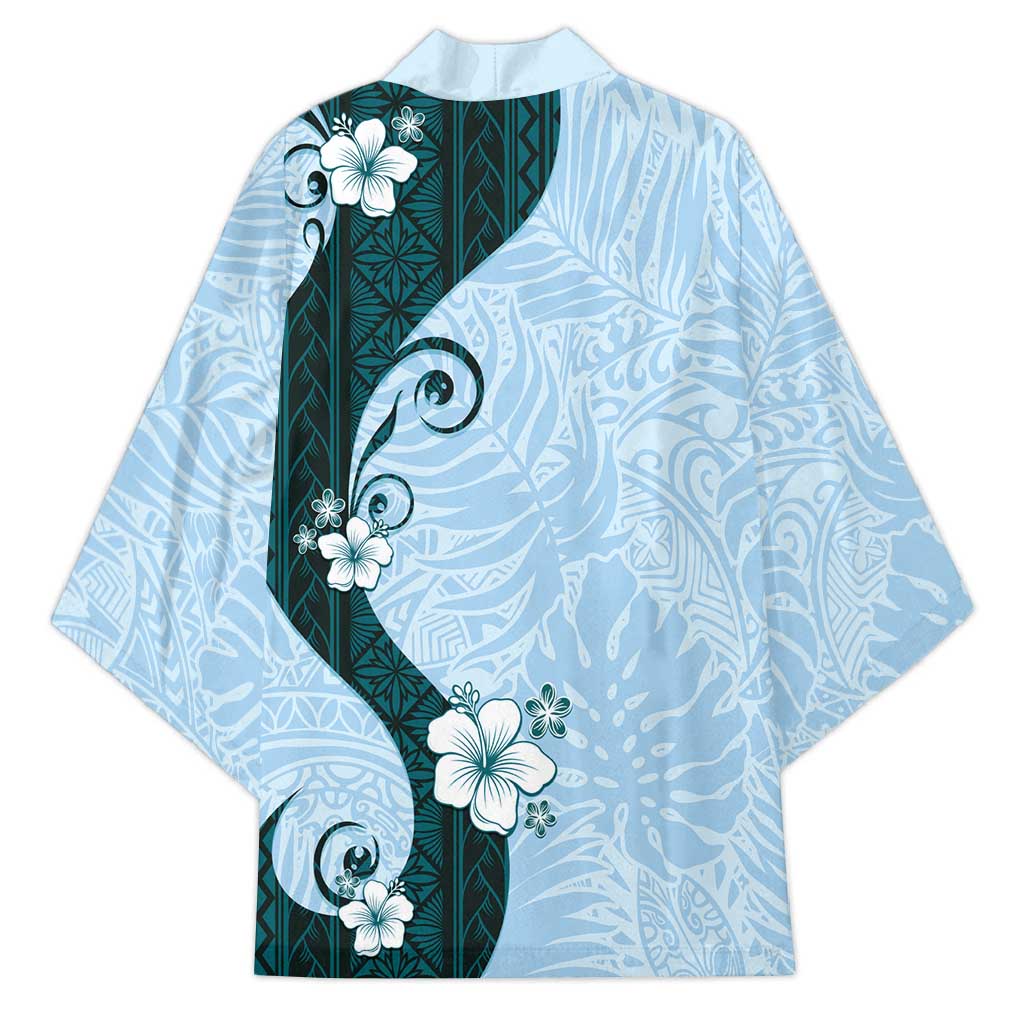 Polynesia Hibiscus Kimono Sky Blue Curve Motif - Polynesian Pride