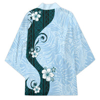 Polynesia Hibiscus Kimono Sky Blue Curve Motif - Polynesian Pride