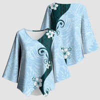 Polynesia Hibiscus Kimono Sleeve Blouse Sky Blue Curve Motif - Polynesian Pride