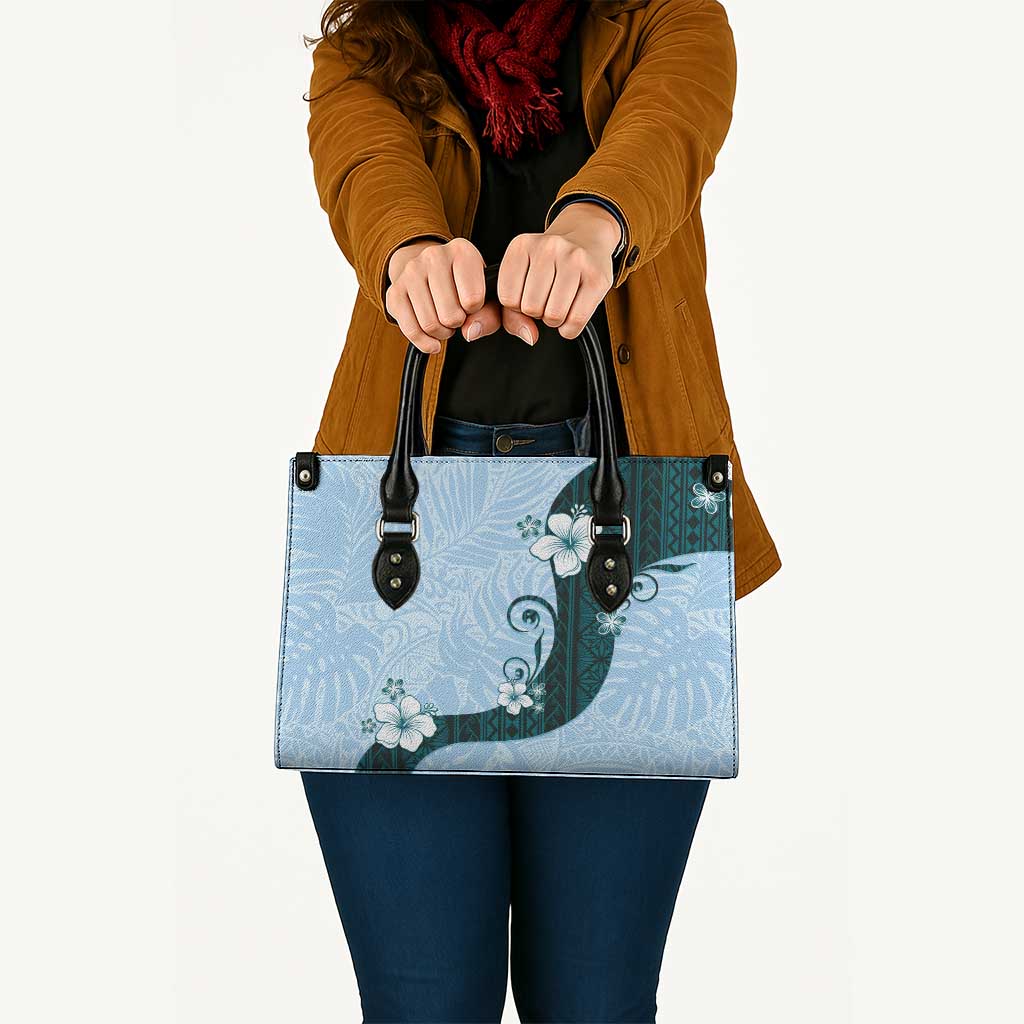Polynesia Hibiscus Leather Bag Sky Blue Curve Motif - Polynesian Pride